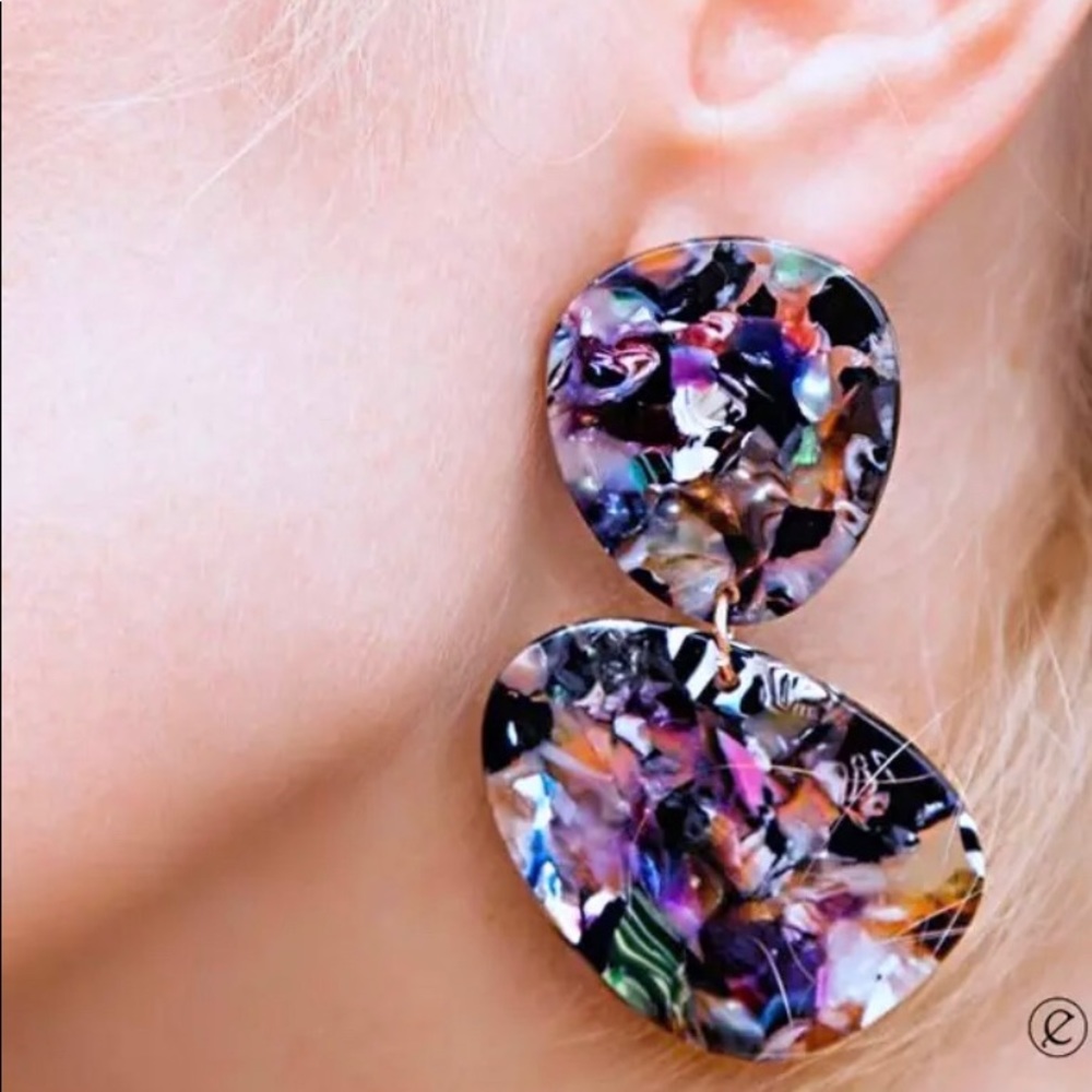 Boutique resin black pink statement earring